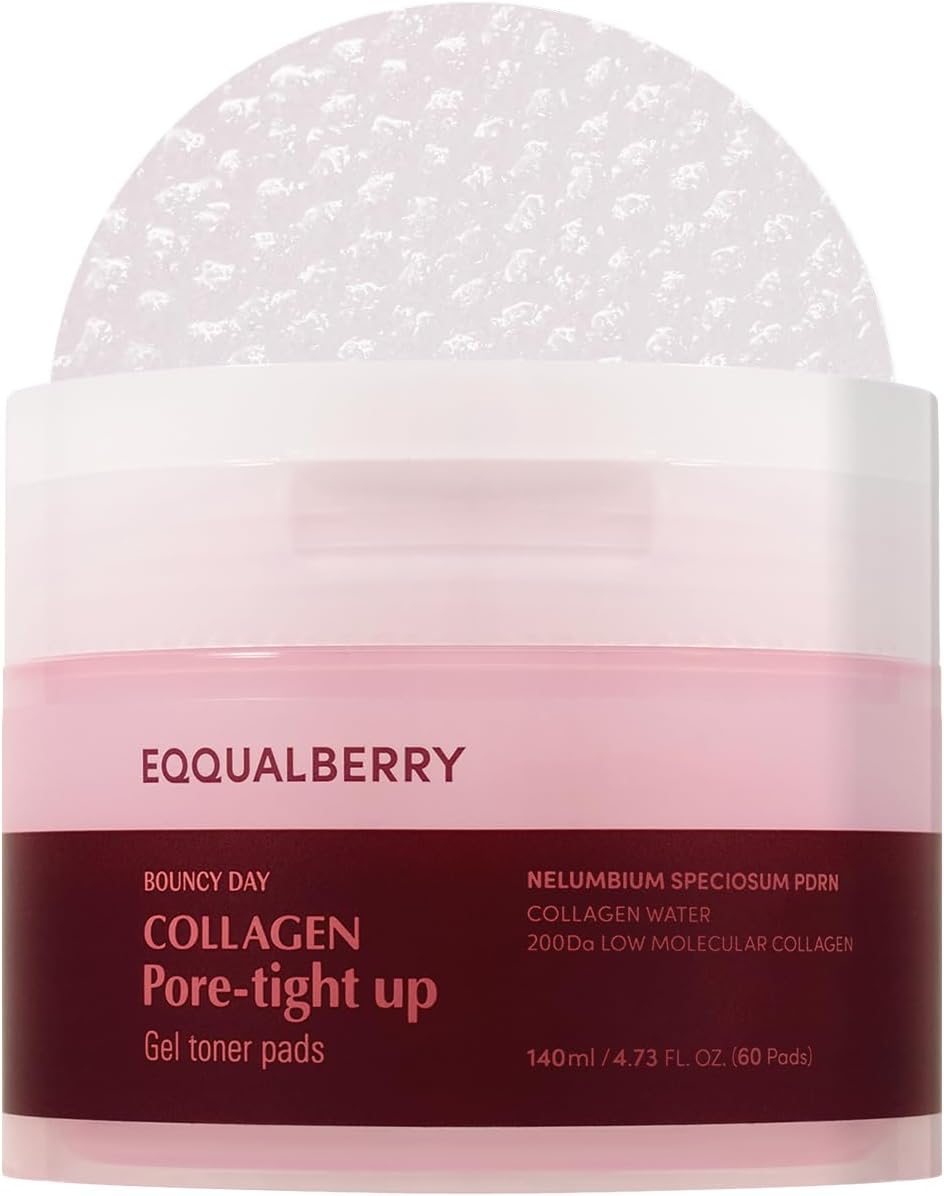 EQQUALBERRY Collagen Pore-Tight Up Gel Toner Pads  4.73 FL.OZ. (140ml) / 60 Pads