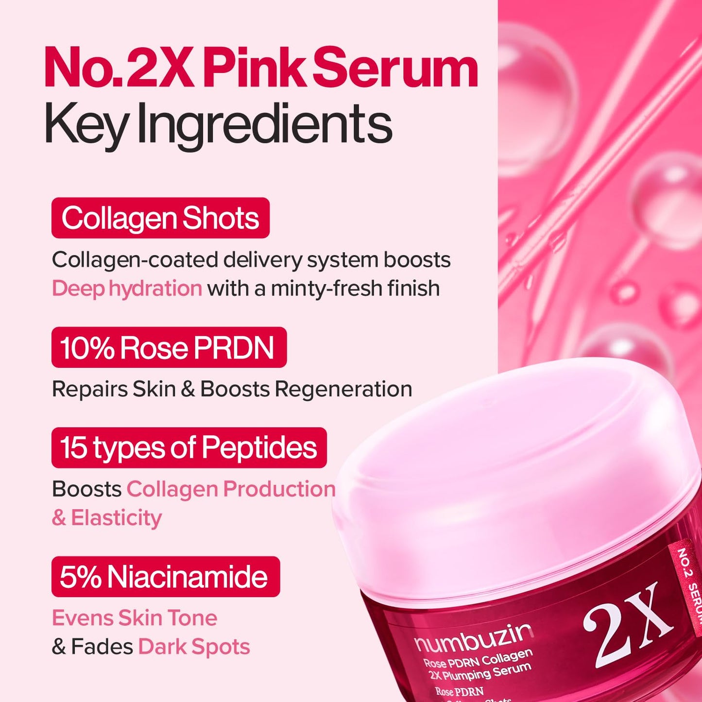 Numbuzin No.2X Rose PDRN Collagen Plumping Serum - 30ML
