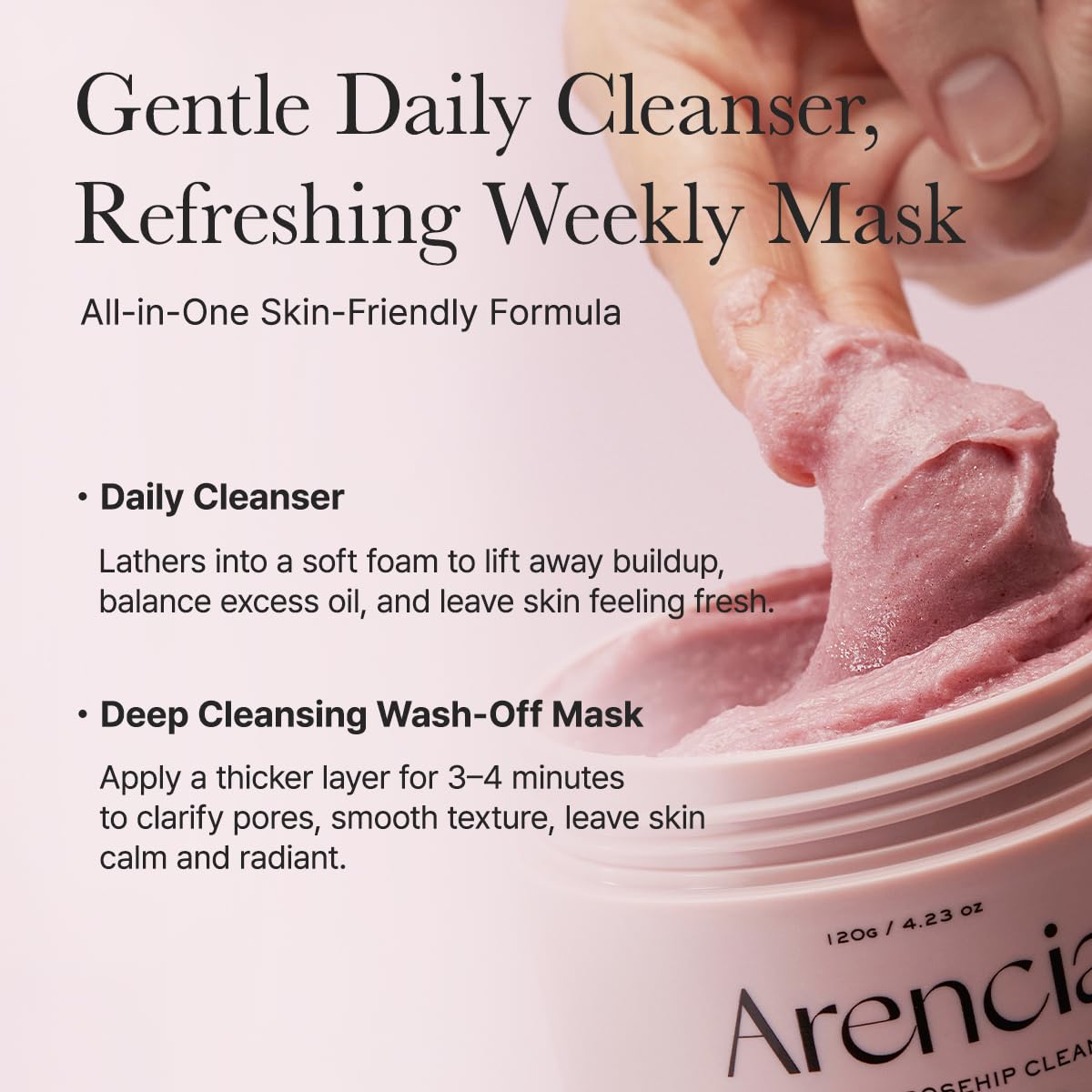 Arencia Rosehip Brightening Rice Mochi Face Cleanser & Daily Scrub (4.23oz)