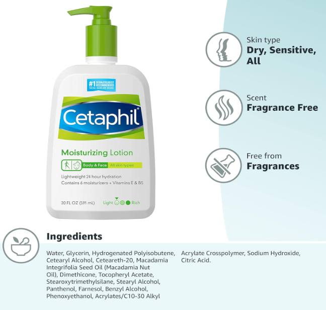 Cetaphil Moisturizing Lotion for Dry to Normal, Sensitive Skin (591ml)