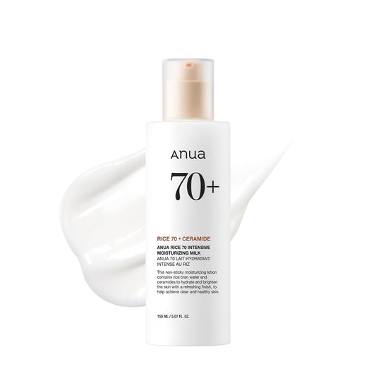 ANUA Rice 70 Intensive Moisturizing Milk, Hydrating Face Lotion, Niacinamide, Ceramides, All Skin Types, Sensitive, Skin Moisture Barrier, Lightweight Nourishing, Korean Skincare, 5.07 fl.oz.
