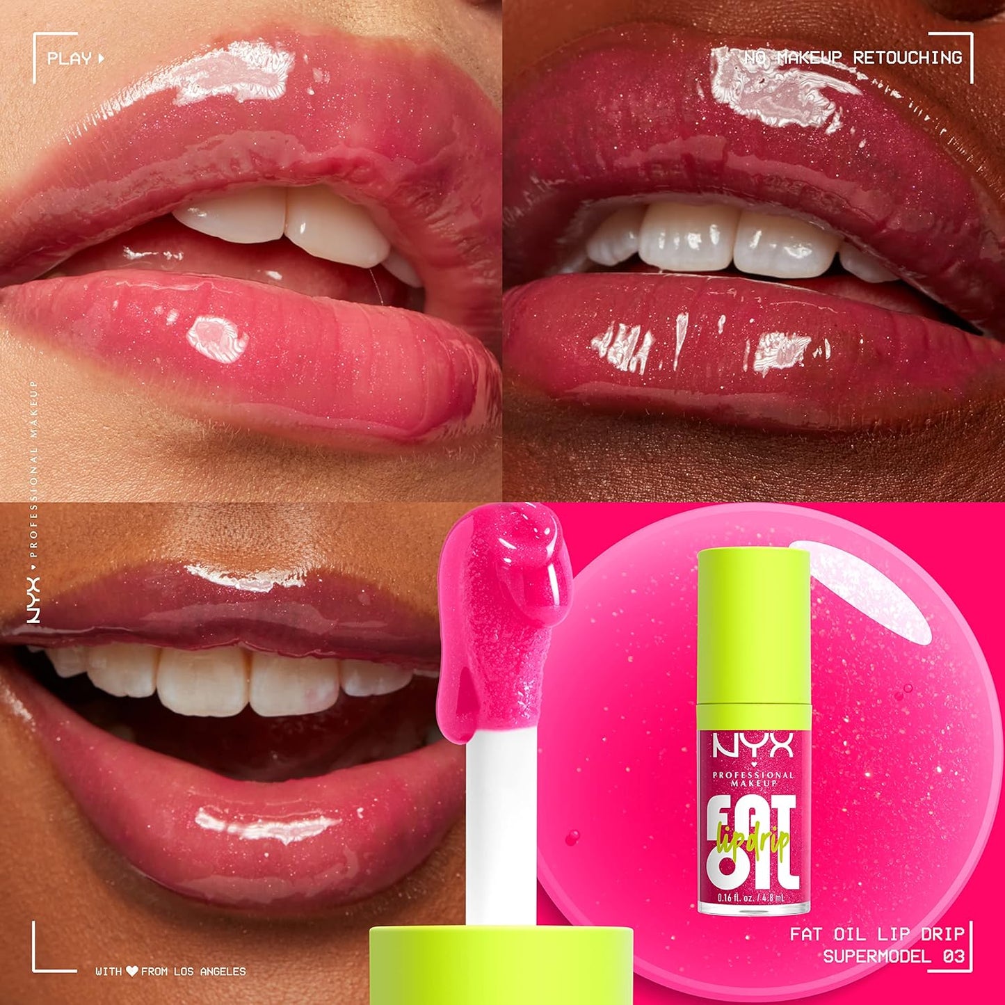 NYX Professional Makeup Fat Oil Lip Drip – Moisturizing Lip Oil Gloss (Supermodel – Shimmering Magenta)