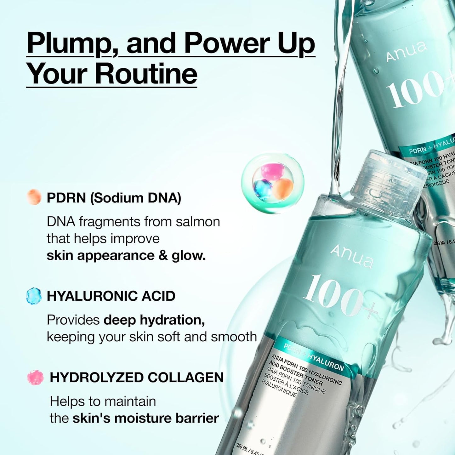 Anua PDRN 100 Hyaluronic Acid Booster Toner, Hydrating Face Toner for Dry Skin, Salmon DNA & Collagen for Glass Skin Glow, Moisturizing Daily Toner for Smooth Texture, Korean Skincare, 8.45 fl oz