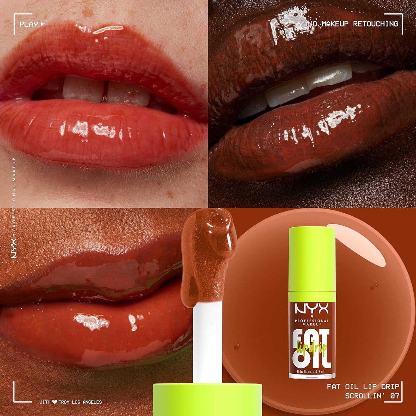 NYX Professional Makeup Fat Oil Lip Drip – Moisturizing Lip Oil Gloss (Scrollin’ – Deep Caramel)